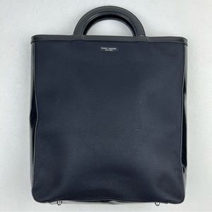 Kate Spade New York Black Vertical Bag Nylon Pique Leather Trim Made in Italy